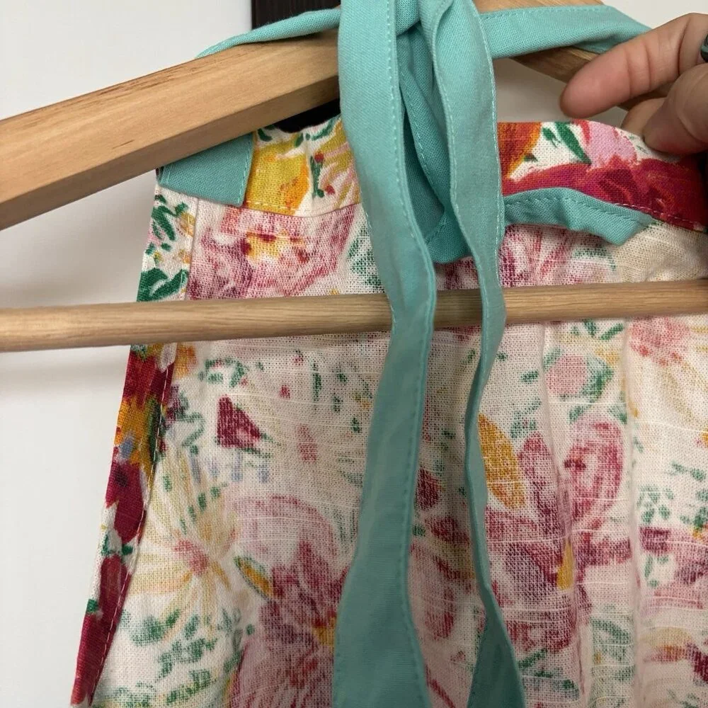 Opalhouse Cooking‎ Apron Floral Pink Pom Pom Cotton Pockets Boho Preppy Summer